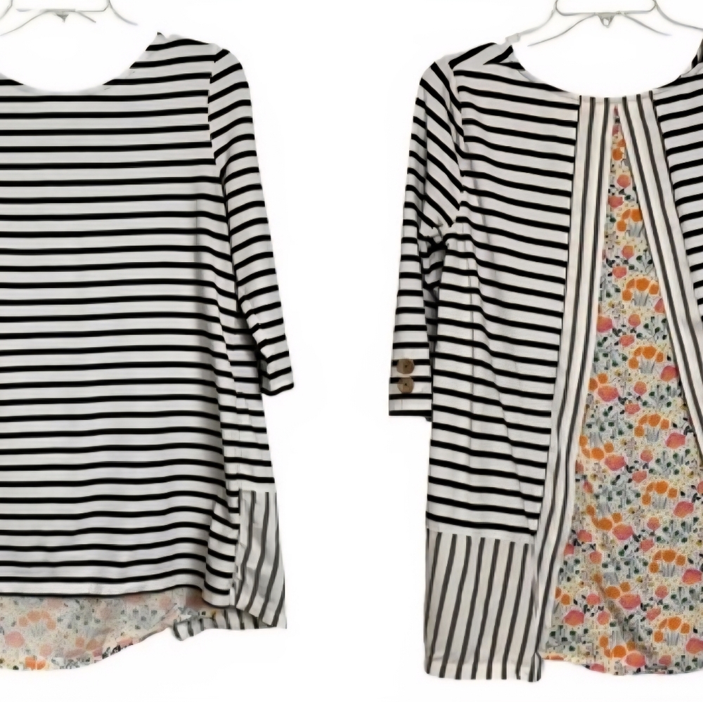 Matilda Jane With Joanna Gaines Navy and White Striped Top Cute Back Details